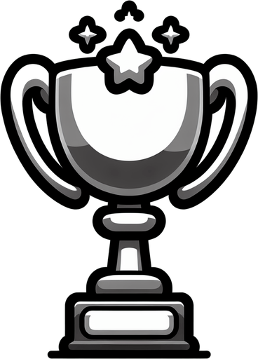 Black and white trophy. Cartoon. Pictogram
Single Game Texture.  In-Game asset.  2d.  Blank background.  High contrast.  No shadows