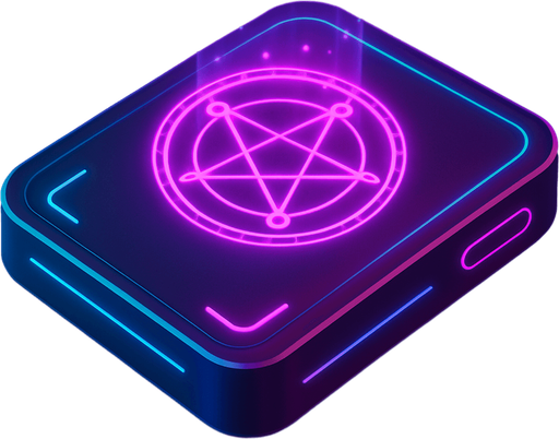 Neon cyberpunk mobile game trackpad too down flat 3d 2d hologram futuristic magic occult chic