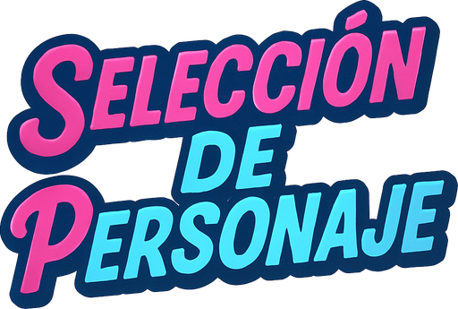 letras que dicen seleccion de personaje con un color rosa y un color celeste y con contorno azul y rosa cursiva.
In-Game asset.  2d.  High contrast.  No shadows