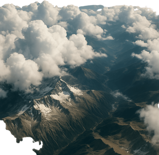 Fondo aéreo con nubes y montañas realista visto desde arriba