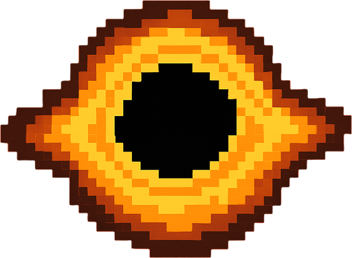 Пиксельная черная дыра желто черного цвета.
In-Game asset.  2d.  High contrast.  No shadows