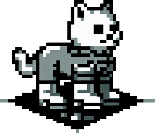 Çizmeli kedi pixel art.
Single Game Texture.  In-Game asset.  2d.  Blank background.  High contrast.  No shadows