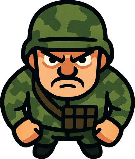 Yukardan bakış asker ve yüz ekle sinirli.
In-Game asset.  2d.  High contrast.  No shadows