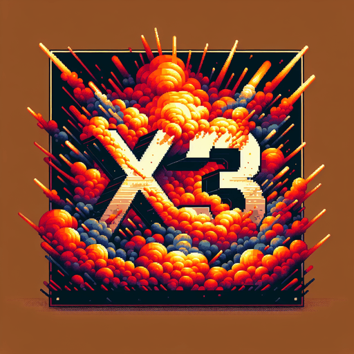爆炸，里面有“X32”的字样,暖色调.
Single Game Texture. In-Game asset. 2d. Blank background. High contrast. No shadows.