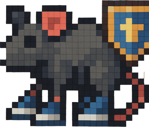 Make it have a floating shield and have blue sneakers and make it all pixelated