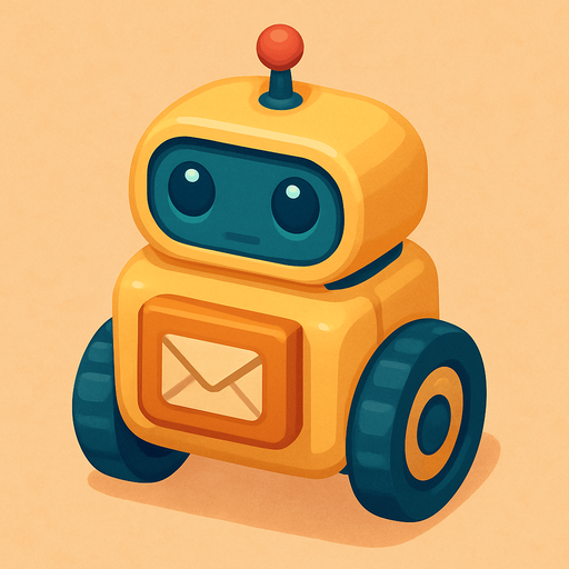 A mail delivery robot. Cute soft graphics. soft ambient light. semi-matte to satin surfaces. naturalistic with slight saturation boost colors. 
In-Game asset.  2d.  High contrast.  No shadows. top down.