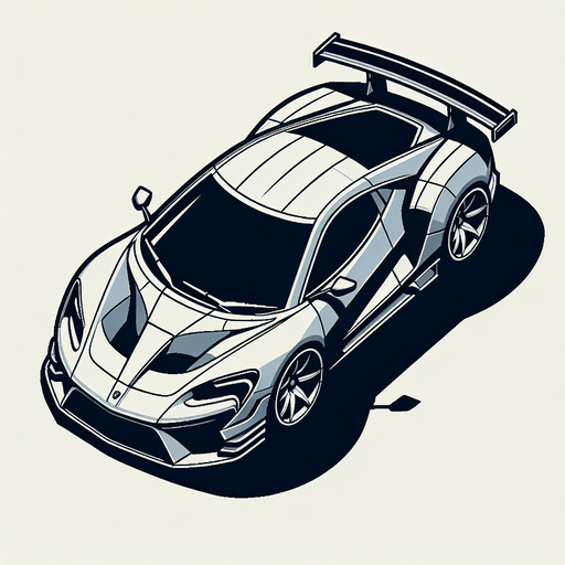A sports car from top view (2d).
Single Game Texture. In-Game asset. 2d. Blank background. High contrast. No shadows.