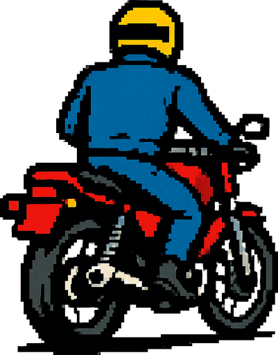 pixel motor üstünde bir adam koy arkası dönük olsun.
In-Game asset.  2d.  High contrast.  No shadows