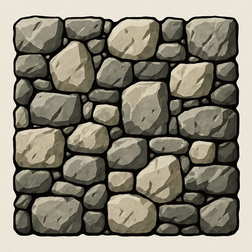 Muralla hecha de piedras y rocas realista en 2D.
In-Game asset.  2d.  High contrast.  No shadows
