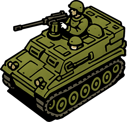 Paletli zırhlı araç araçta taramalı tüfek ve başında asker var üstten bakış.
In-Game asset.  2d.  High contrast.  No shadows