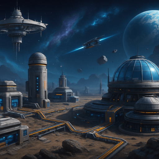 Fullscreen modern App Store landscape banner, 16:9, high definition, for a game titled "Uzay İstasyonu" and with the description "Kendi uzay kolonini kur, kaynakları topla, otomasyon sistemleri geliştir ve diğer kolonilerle stratejik savaşlara girerek galaksinin hakimi ol!". No text on banner!, Uzay istasyonu