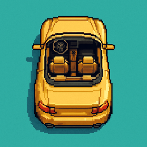 bird's eye view luxury convertible car.
In-Game asset.  2d.  High contrast.  No shadows. pixel art