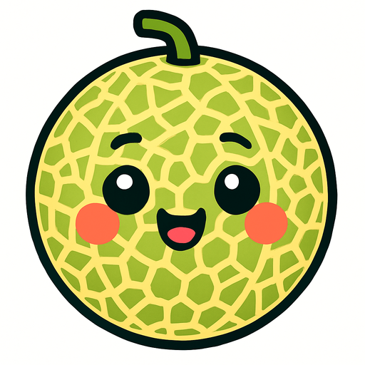 Circle cantaloupe with cute face.
In-Game asset.  2d.  High contrast.  No shadows