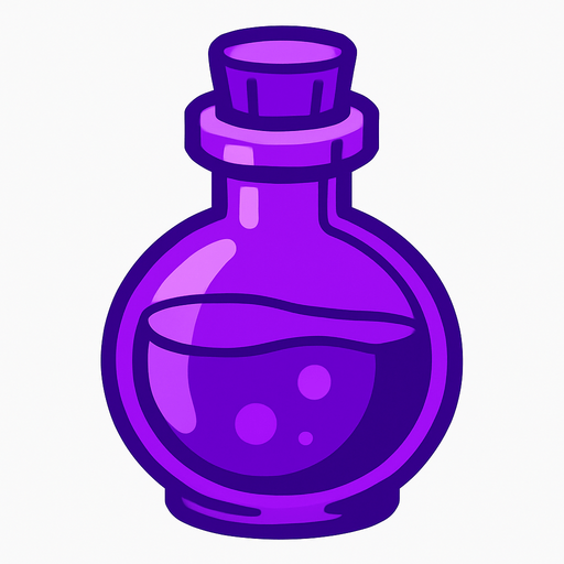 purple potion bottle filled with purple liquid.
In-Game asset.  2d.  High contrast.  No shadows