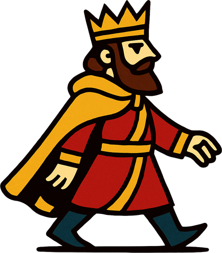 bir imparatorluğun kralı , sağdan sola yürür gibi.
In-Game asset.  2d.  High contrast.  No shadows
