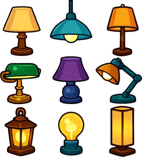 Pack of different lamps.
In-Game asset.  High contrast.  No shadows. 3D
