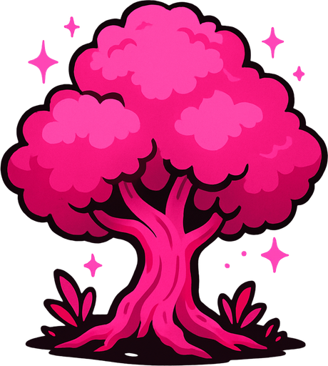 Arbre magique rose.
In-Game asset.  2d.  High contrast.  No shadows