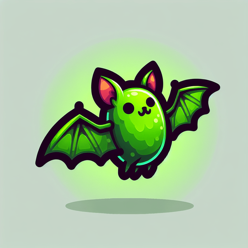 green bat.
Single Game Texture. In-Game asset. 2d. Blank background. High contrast. No shadows.