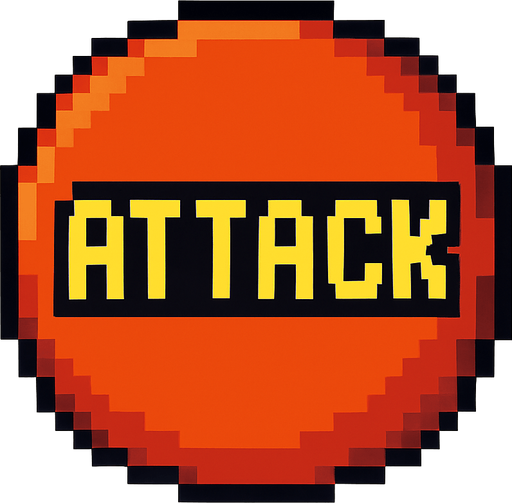 Пиксельная круглая кнопка атаки.
In-Game asset.  2d.  High contrast.  No shadows