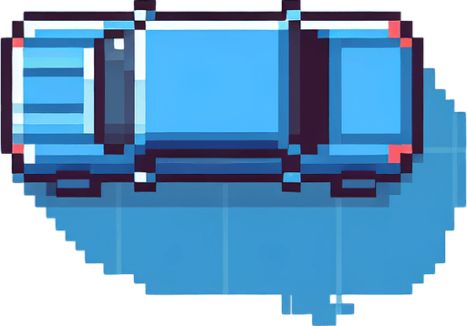 Top-down view of a simple blue car in pixel art style, 64x64 size, designed for an endless driving game, minimal detail, arcade style".
Single Game Texture.  In-Game asset.  2d.  Blank background.  High contrast.  No shadows