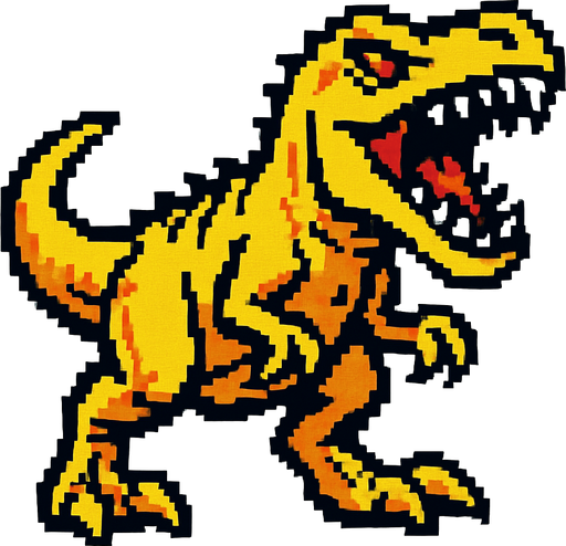 90'lardaki retro oyun dinazoru. vahşi olsun. sarı olsun
In-Game asset.  2d.  High contrast.  No shadows