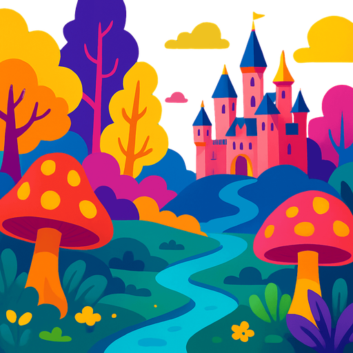 Fond d'écran monde féerique.
In-Game asset.  2d.  High contrast.  No shadows