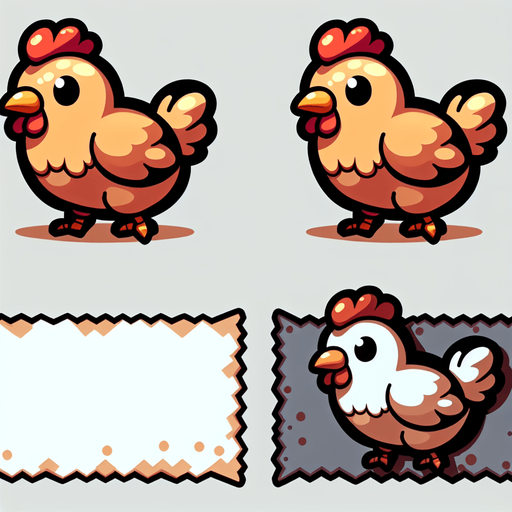 Cartoon chicken.
Single Game Texture.  In-Game asset.  2d.  Blank background.  High contrast.  No shadows