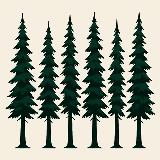 big long 7 pine trees.
In-Game asset.  2d.  High contrast.  No shadows