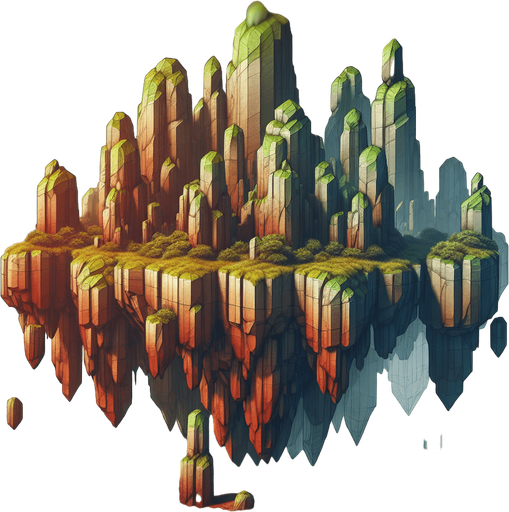 Taller stones green,brown,orange, HD, blur, light, sharp stones, floating Island, real 
background.
Single Game Texture. In-Game asset. 2d. Blank background. High contrast. No shadows.