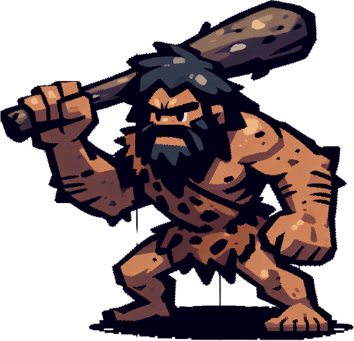 A animated image of a aggressive caveman with a club.
Single Game Texture. In-Game asset. 2d. Blank background. High contrast. No shadows.