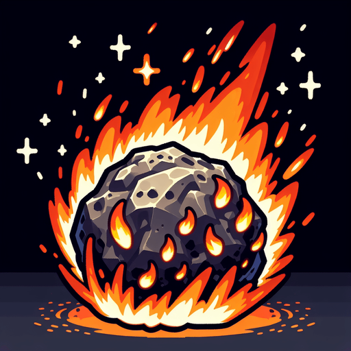 Метеорит объятый пламенем, без фона.
Single Game Texture. In-Game asset. 2d. Blank background. High contrast. No shadows.
