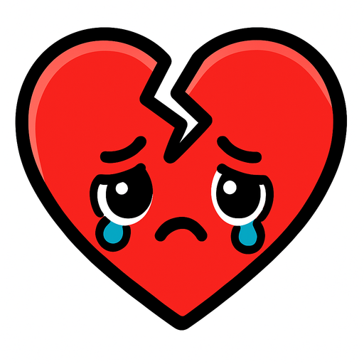 Un corazón roto triste 
cute.
In-Game asset.  2d.  High contrast.  No shadows