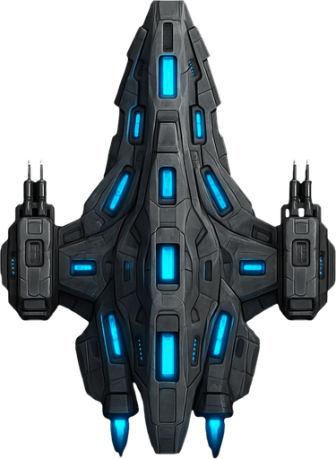 Uzay temalı Savaş Gemisi, gerçekçi, yazısız üstten görünüm. 
In-Game asset.  High contrast.  No shadows