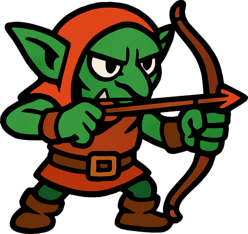 archer goblin.
In-Game asset.  2d.  High contrast.  No shadows