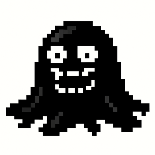 monstruo de slime negro de pixeles.
In-Game asset.  2d.  High contrast.  No shadows