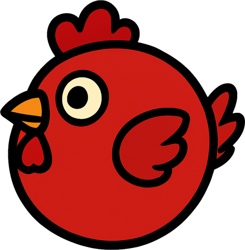 ball chicken and red.
In-Game asset.  2d.  High contrast.  No shadows
