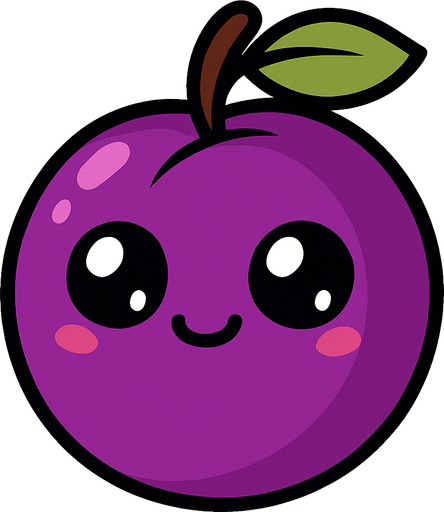 Ciruela Fruta con ojos lindos.
In-Game asset.  2d.  High contrast.  No shadows. Cartoon.