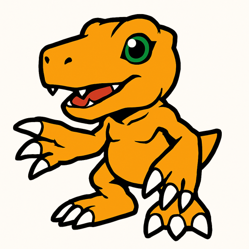 Agumon.
In-Game asset.  2d.  High contrast.  No shadows