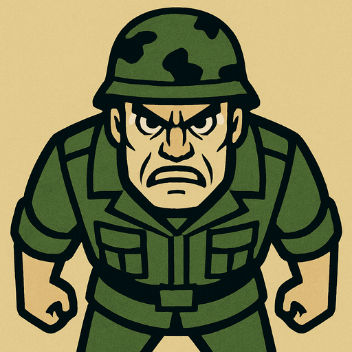 Yukardan bakış asker ve yüz ekle sinirli.
In-Game asset.  2d.  High contrast.  No shadows