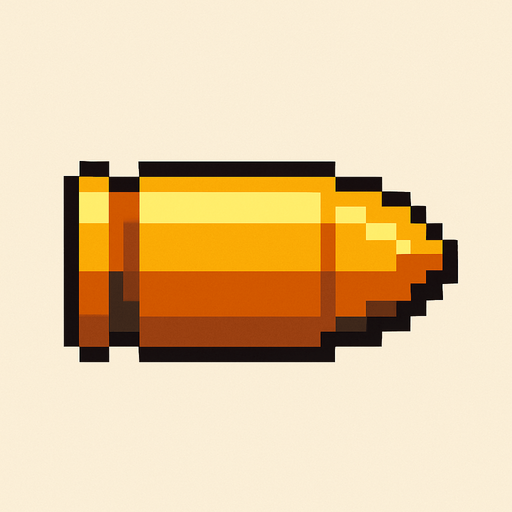 pixel art bullet.
In-Game asset.  2d.  High contrast.  No shadows