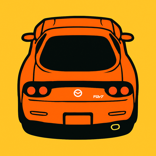 Turuncu mazda rx7 arkasi ama yukaridan
In-Game asset.  2d.  High contrast.  No shadows