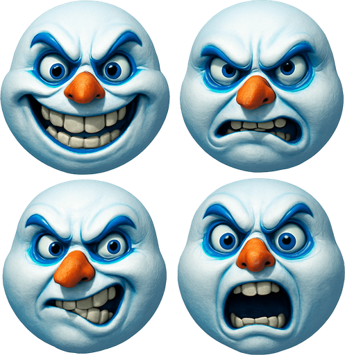 3D Scary and funny jack frost the snowman face meme, different faces look, face only
In-Game asset.  3D.  High contrast.  No shadows. face only