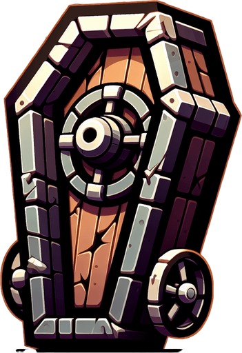 tekerlekli animasyon bir tabut ve dikey pozisyonda.
Single Game Texture. In-Game asset. 2d. Blank background. High contrast. No shadows.