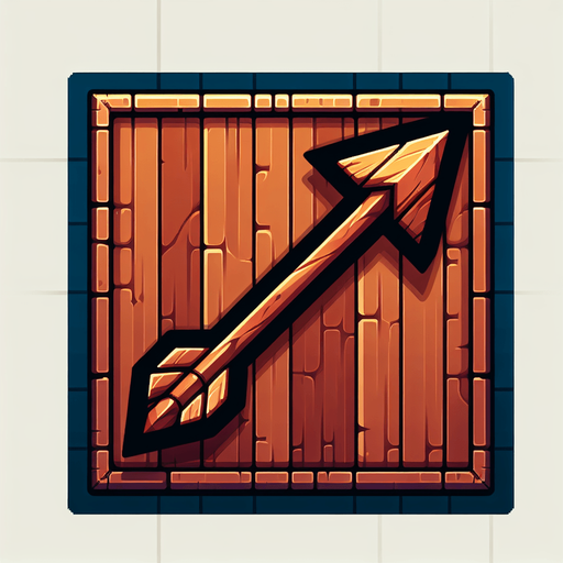 An animated image of a wooden arrow.
Single Game Texture. In-Game asset. 2d. Blank background. High contrast. No shadows.