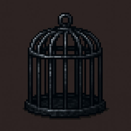 Jaula de metal oscura , pixel art.
In-Game asset.  2d.  High contrast.  No shadows
