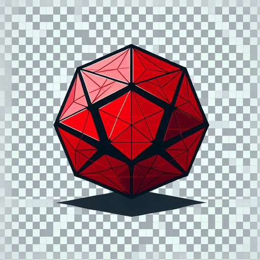 A 20 sided red die.
In-Game asset. 2d. Transparent background. High contrast. No shadows.