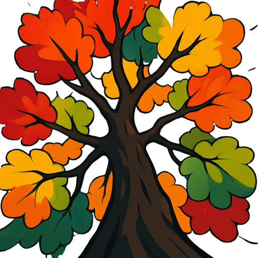 Top view of colorful tree looking upwards.
In-Game asset.  2d.  High contrast.  No shadows