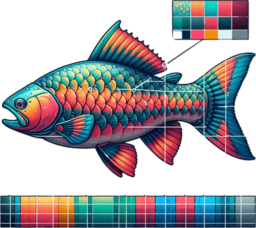 A fish.
Single Game Texture.  In-Game asset.  Blank background.  High contrast.  No shadows