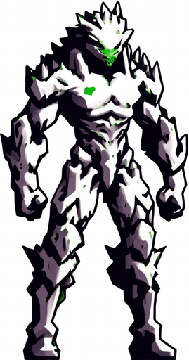 The same character but kneeling and covered in green liquid.