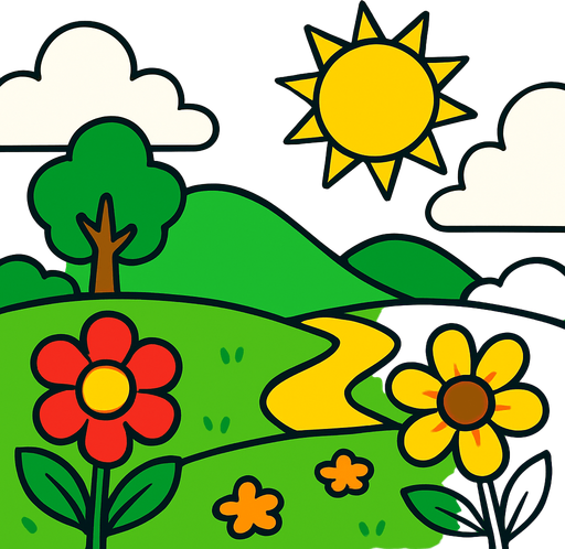 Fond d'écran été.
In-Game asset.  2d.  High contrast.  No shadows